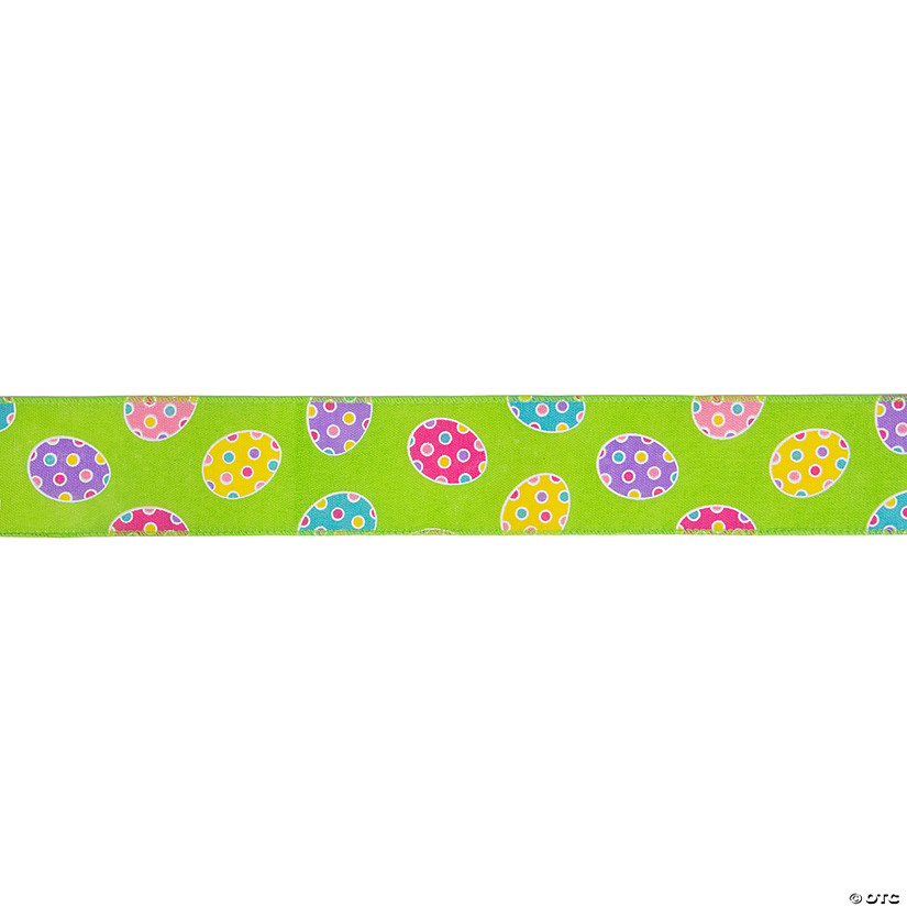 Green with Easter Egg Design Wired Spring Craft Ribbon 2.5" x 10 Yards Image