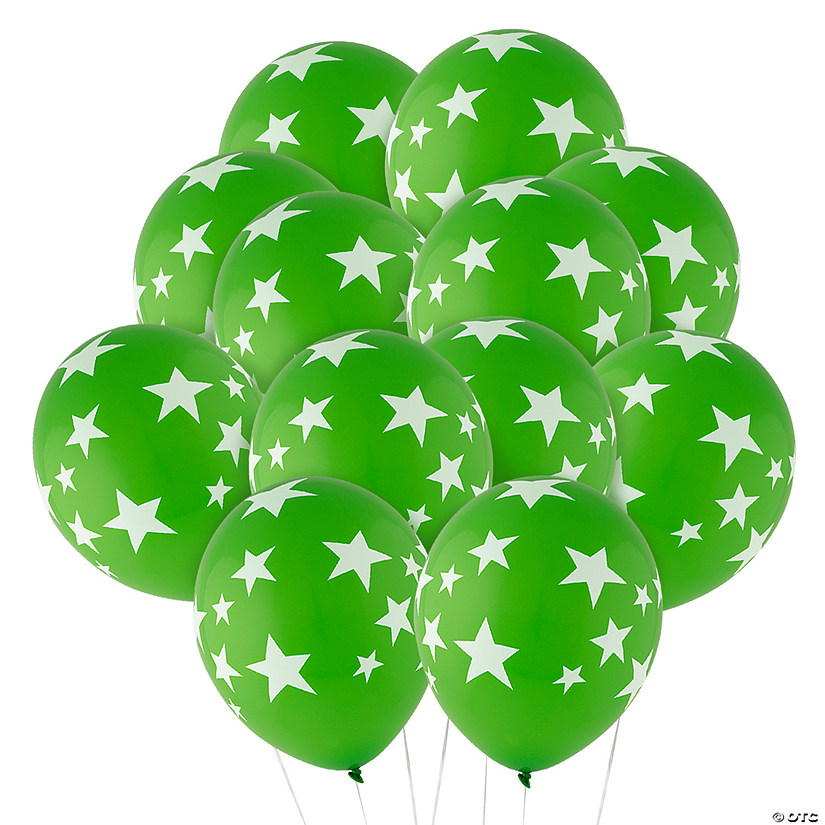 Green with White Stars 11" Latex Balloons &#8211; 24 Pc. Image