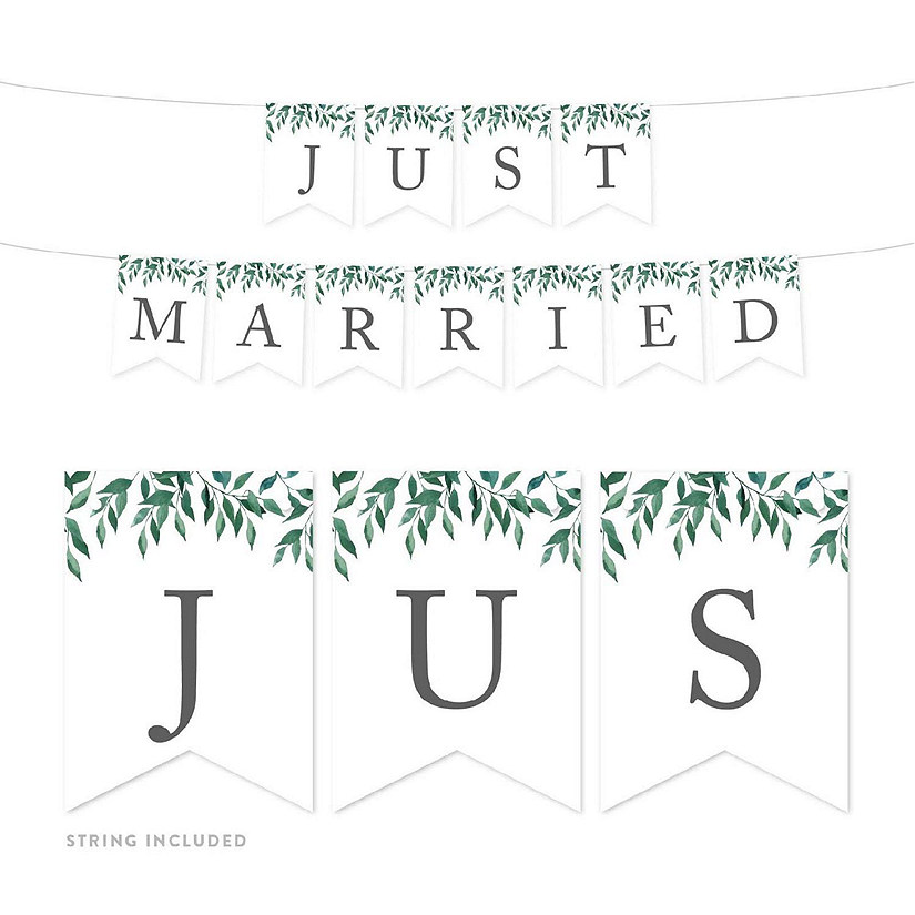 Greenery Just Married Banner - 4 x 5.5 Inch Image