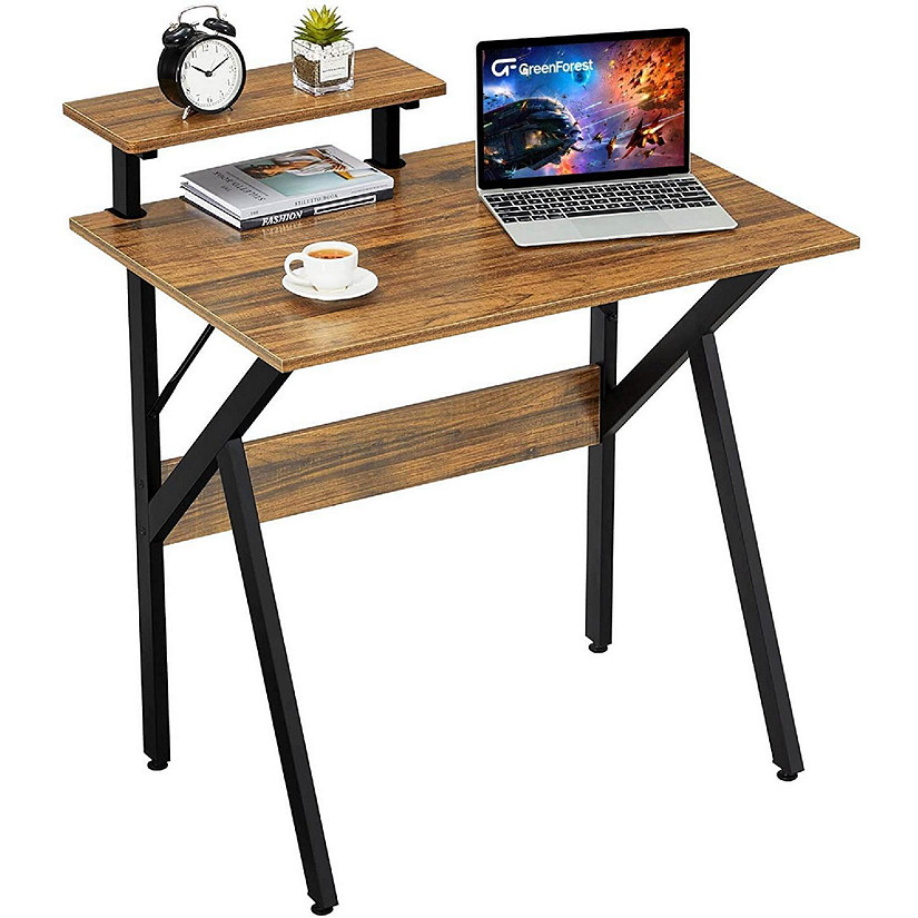 Greenforest Small Computer Desk, WritingGaming Desk WMoveable Shelf For Home Office, Walnut, 32