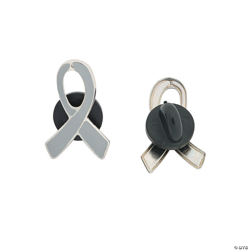 Grey Awareness Ribbon Pins - 12 Pc. Image