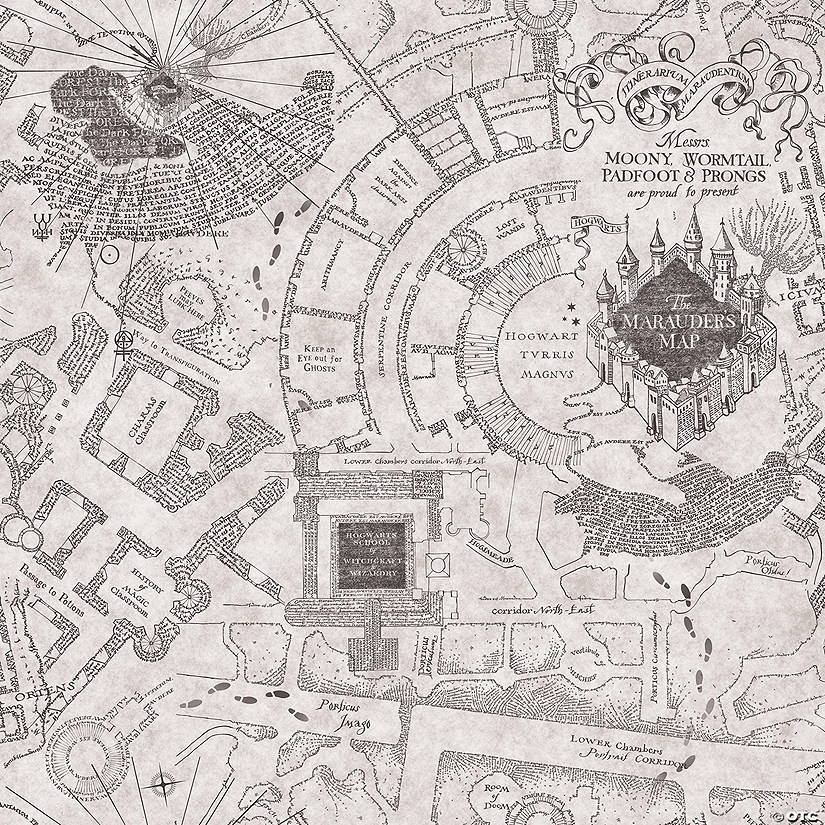 Grey Harry Potter Marauder's Map Peel and Stick Wallpaper Image