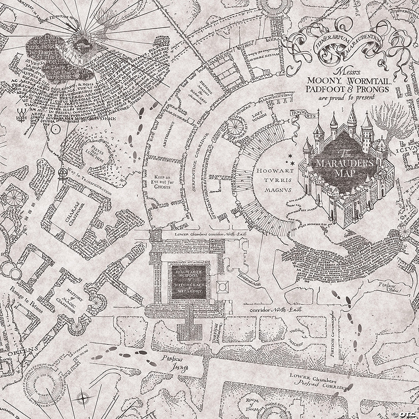 Grey Harry Potter Marauder's Map Peel and Stick Wallpaper