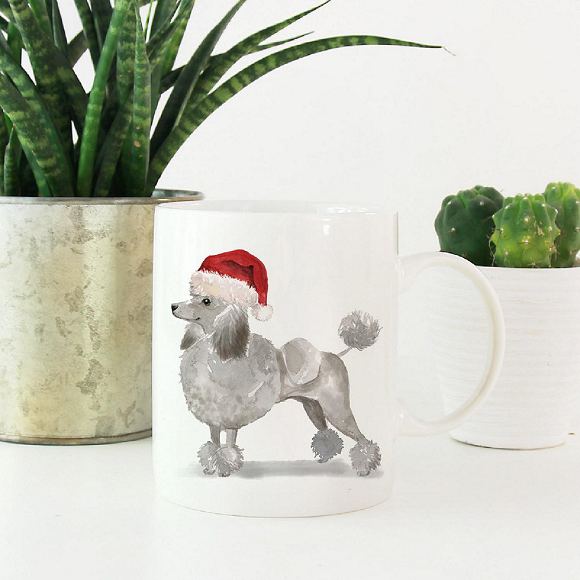 Grey Poodle Santa Hat Ceramic Mug Image