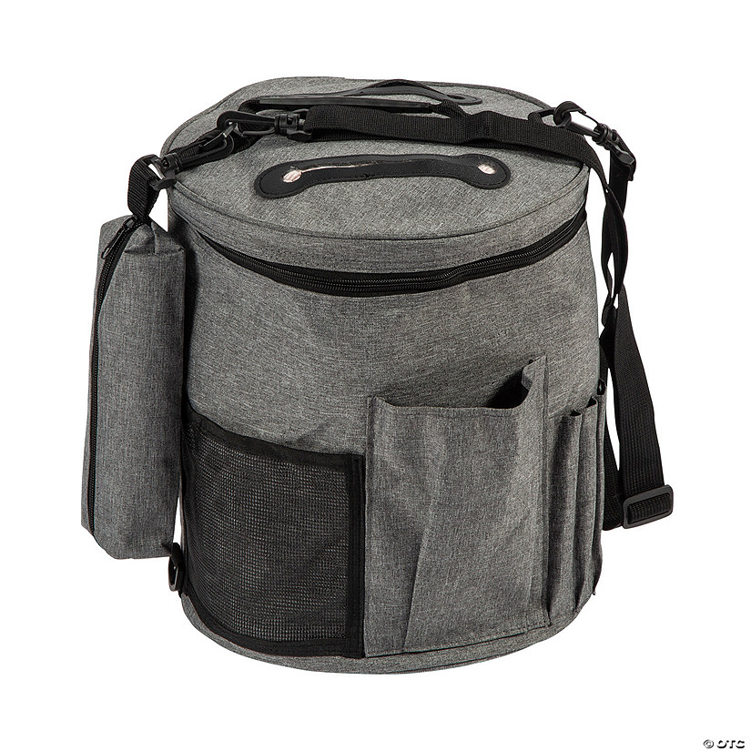 Grey Round Knitting Bag with Pencil Case Image