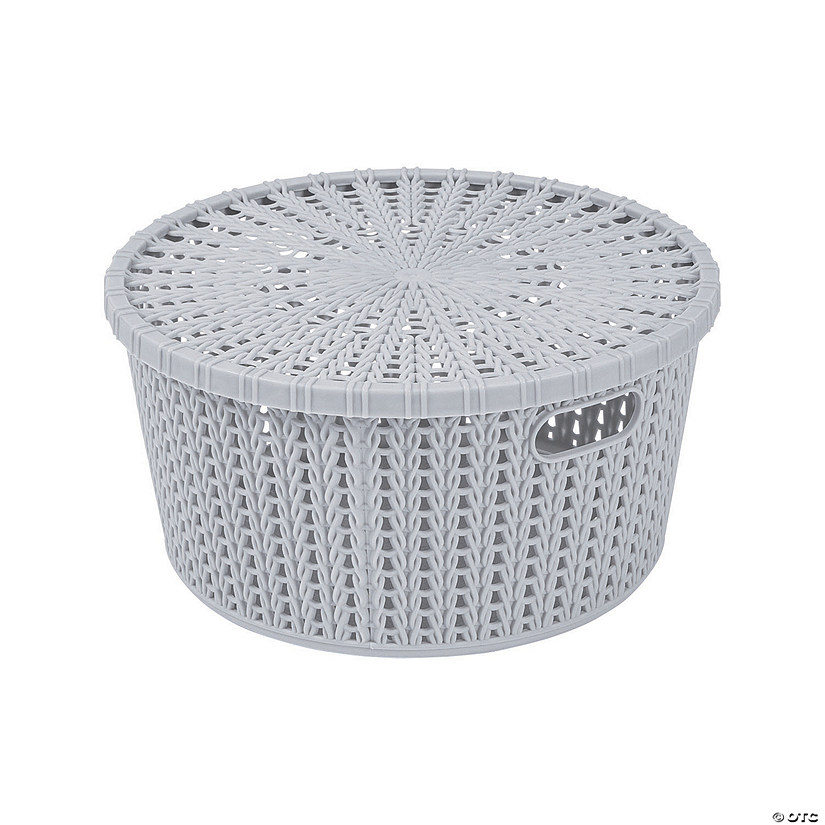 Grey Round Woven Storage Baskets with Lid- 4 Pc. Image