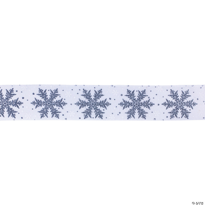 Grey Snowflake Pattern 2.5" X 10 Yds. Ribbon (Set Of 2) Wired Polyester Image