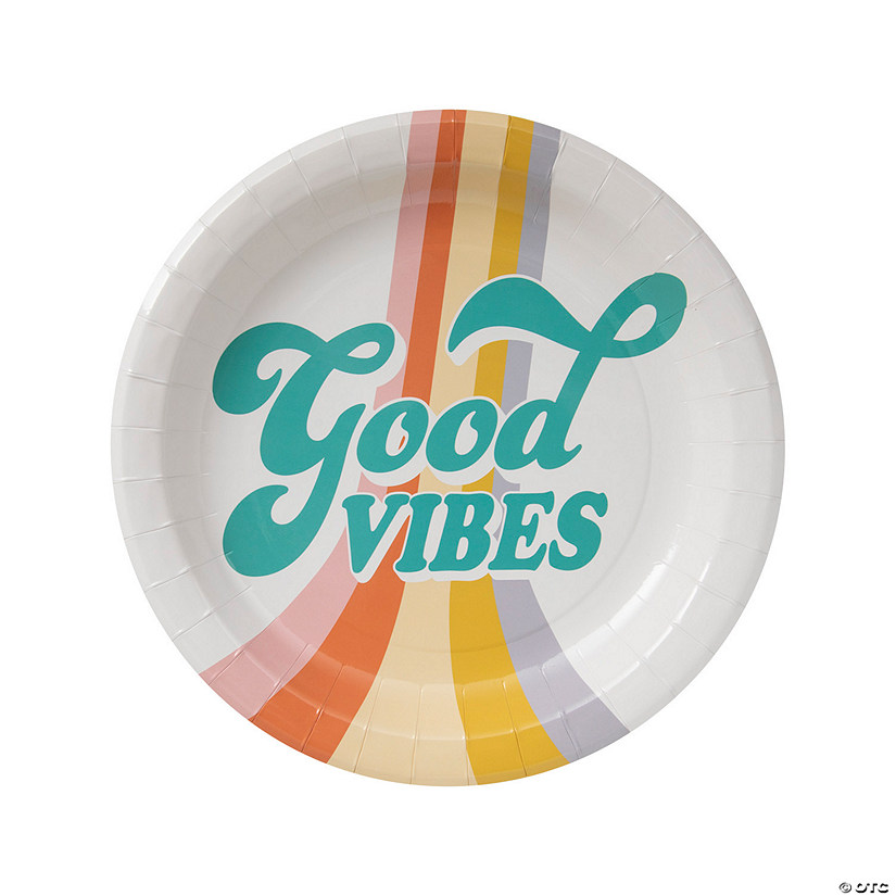 Groovy Good Vibes Retro Party Paper Dinner Plates - 8 Pc. Image
