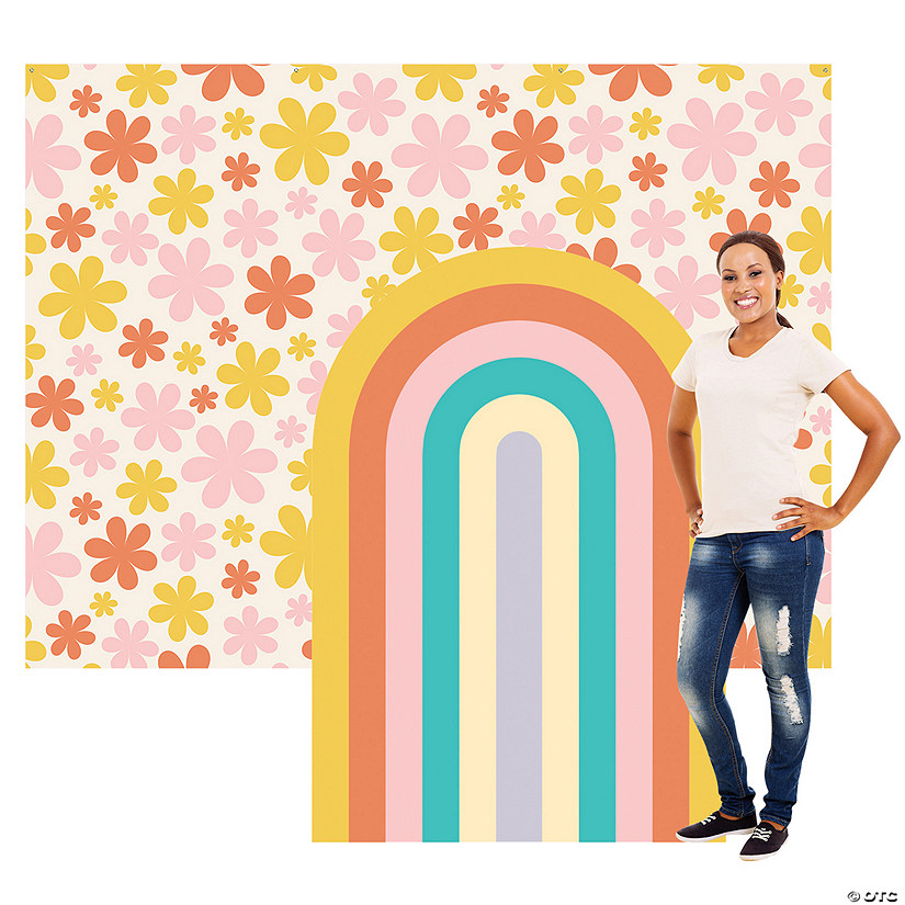 Groovy Rainbow Backdrop &amp; Cardboard Stand-Up Decorating Kit - 2 Pc. Image