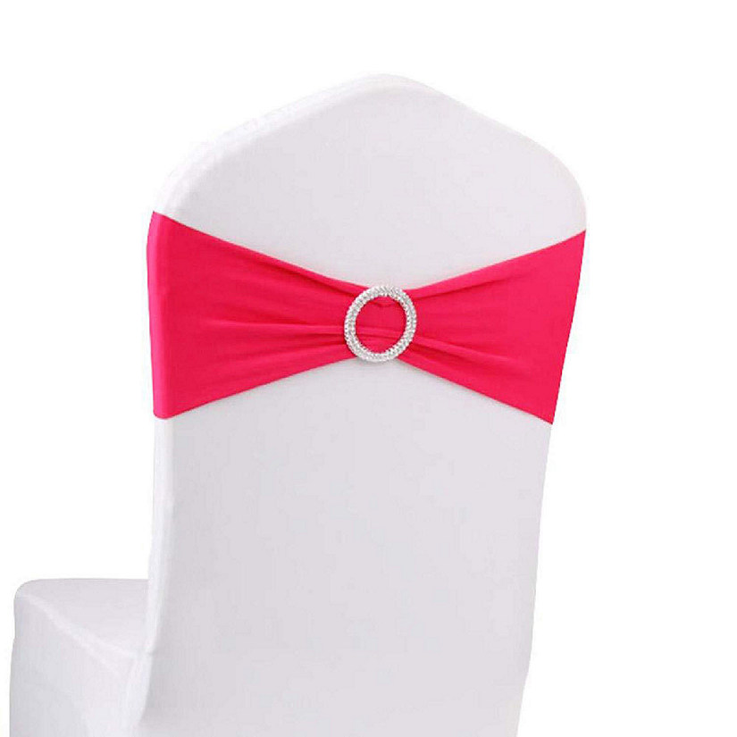 GW Linens 10pcs Fuchsia Spandex Chair Bands With Buckle Wedding Banquet Sashes Image