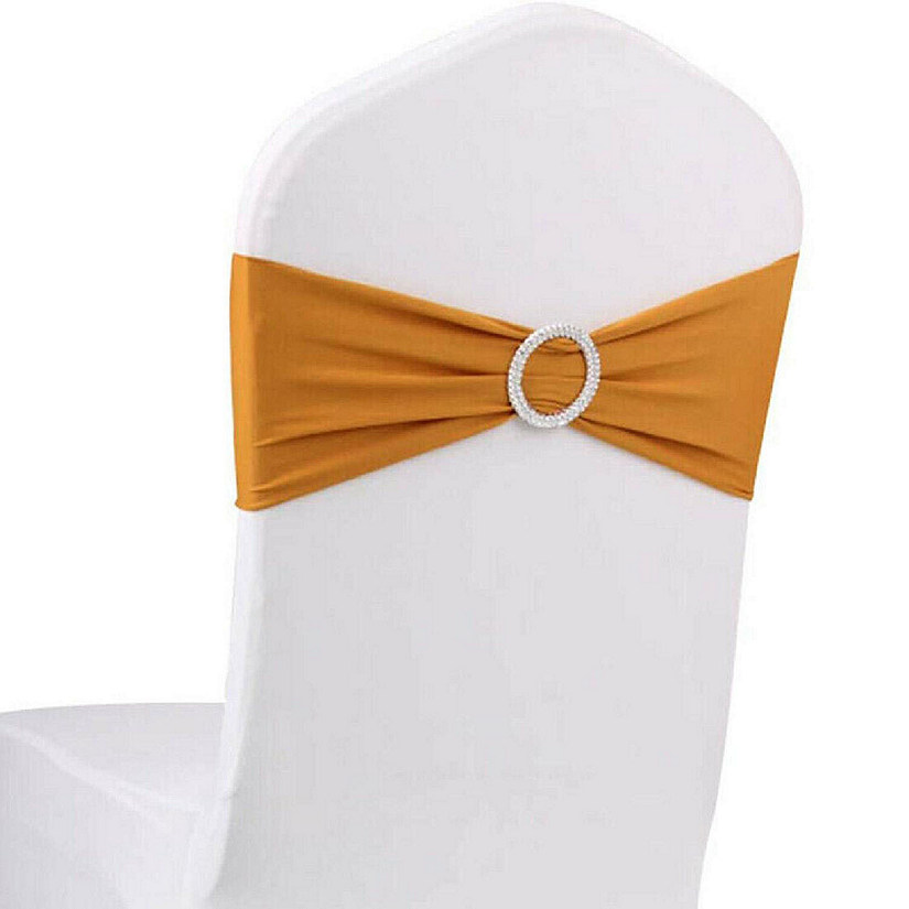 GW Linens 10pcs Gold Spandex Chair Bands With Buckle Wedding Banquet Sashes Image