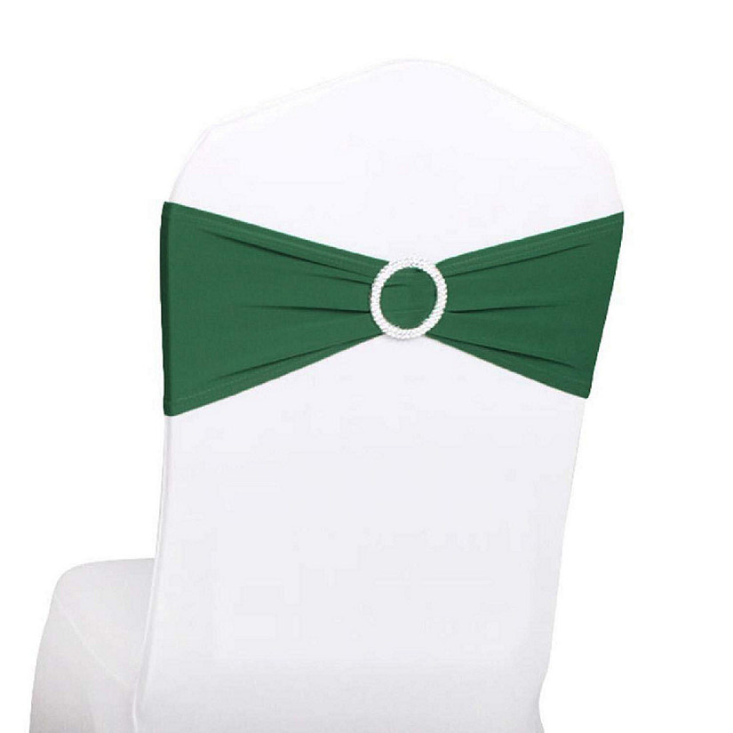 GW Linens 10pcs Hunter Green Spandex Chair Bands With Buckle Wedding Banquet Sashes Image