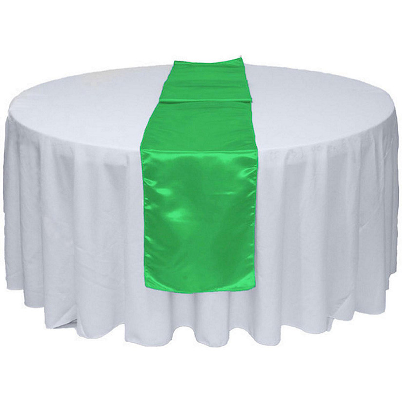 GW Linens 10pcs Kelly Green Satin Table Runner 12" x 108" for Wedding Party Banquet Decorations Image