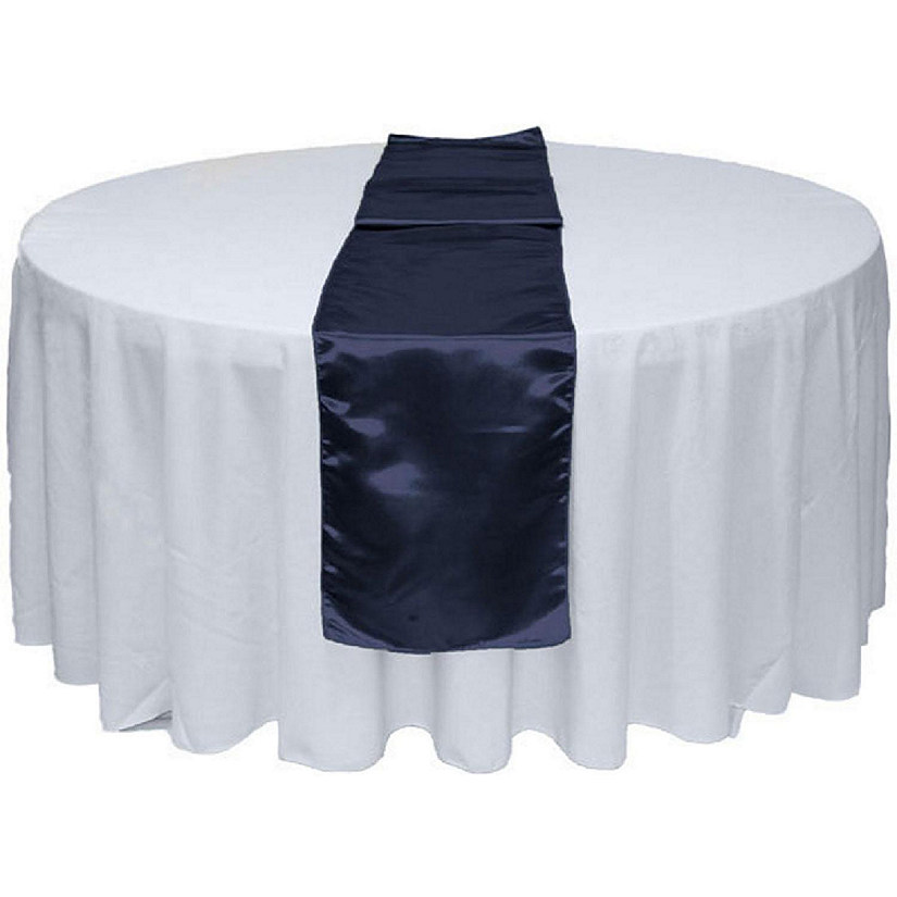 GW Linens 10pcs Navy Blue Satin Table Runner 12" x 108" for Wedding Party Banquet Decorations Image