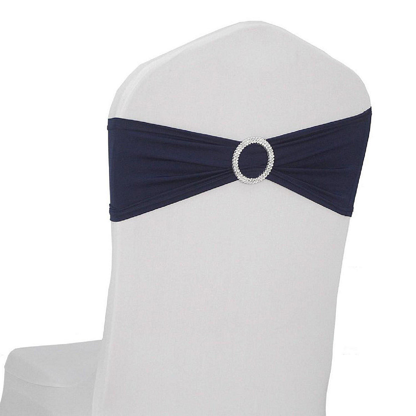 GW Linens 10pcs Navy Blue Spandex Chair Bands With Buckle Wedding Banquet Sashes Image