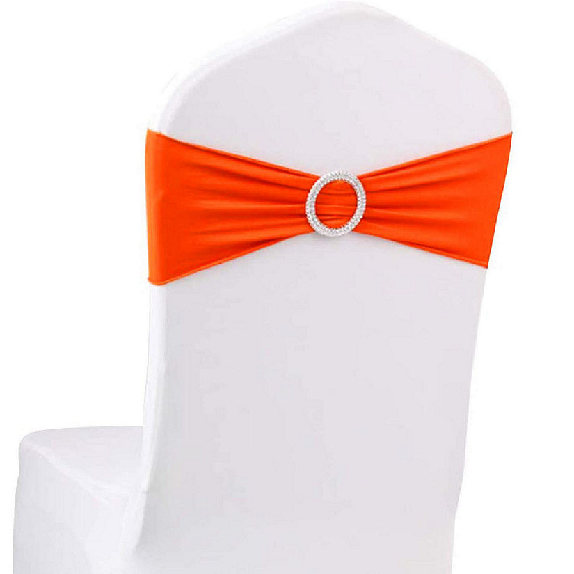 GW Linens 10pcs Neon Orange Spandex Chair Bands With Buckle Wedding Banquet Sashes Image