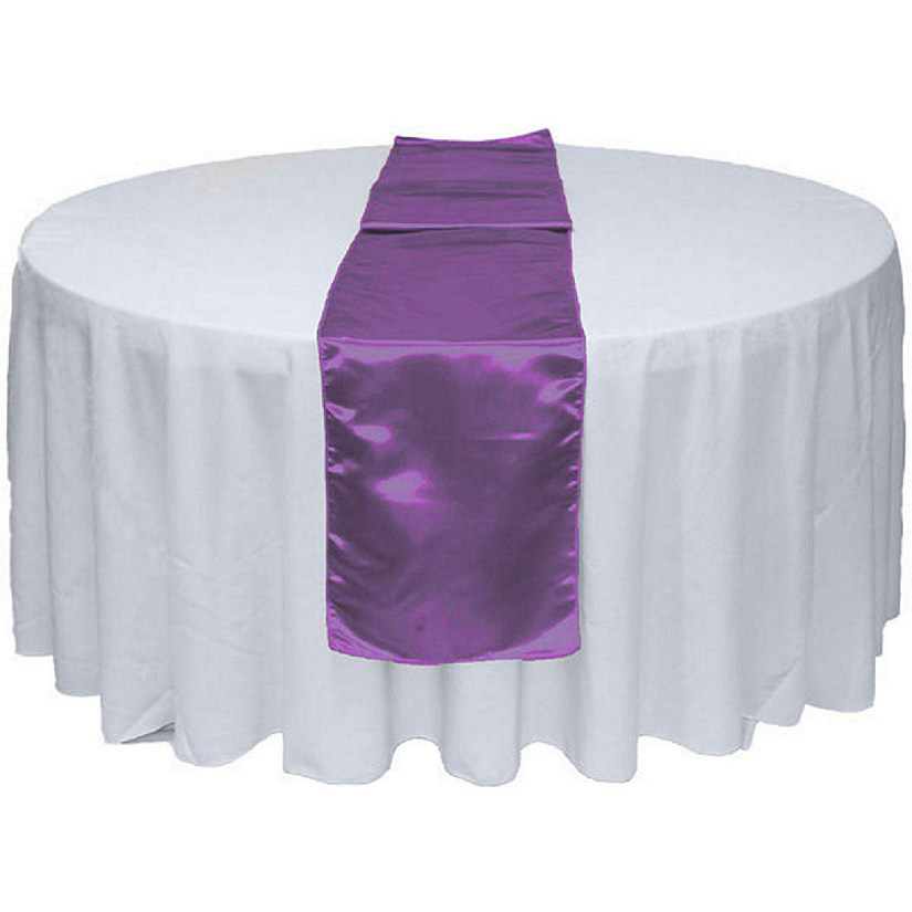 GW Linens 10pcs Purple Satin Table Runner 12" x 108" for Wedding Party Banquet Decorations Image