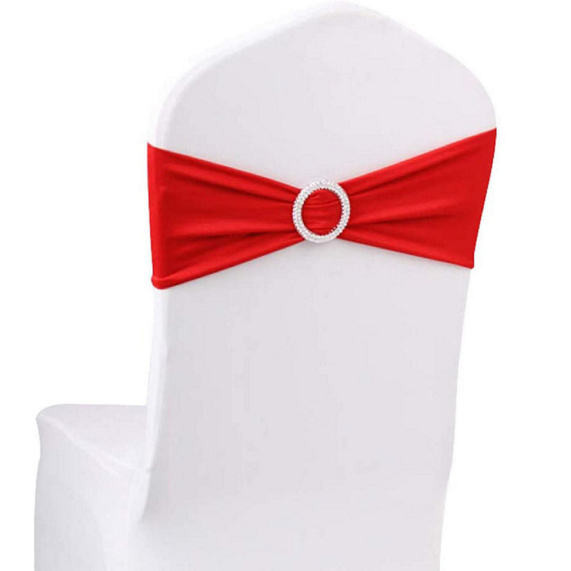 GW Linens 10pcs Red Spandex Chair Bands With Buckle Wedding Banquet Sashes Image