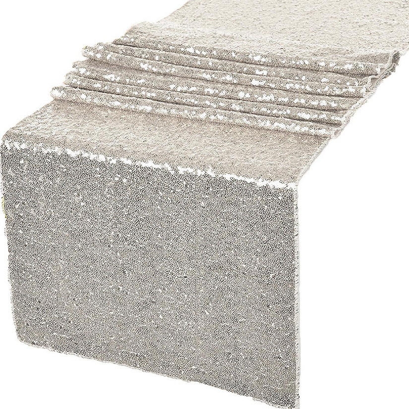 GW Linens 12" x 72" Silver Glitz &amp; Sequin Table Runner Image