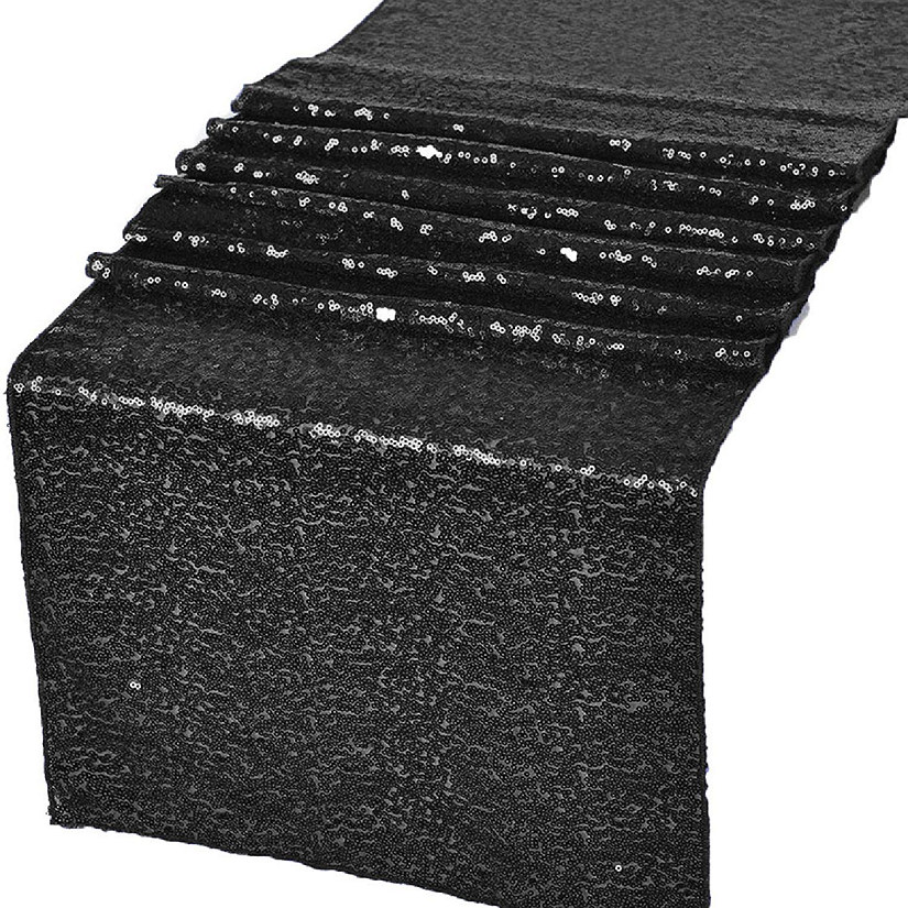GW Linens Black Glitz Sequin Table Runners 12" x 108" for Wedding Party Banquet Image