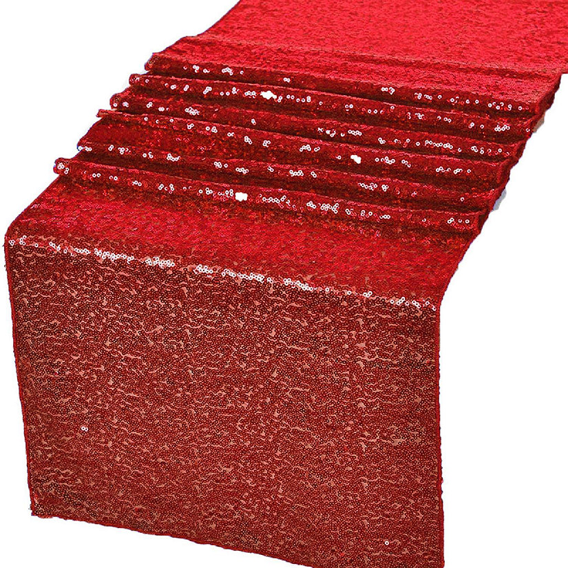 GW Linens Red Glitz Sequin Table Runners 12" x 108" for Wedding Party Banquet Image