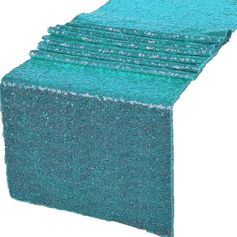 GW Linens Turquoise Glitz Sequin Table Runners 12" x 108" for Wedding Party Banquet Image