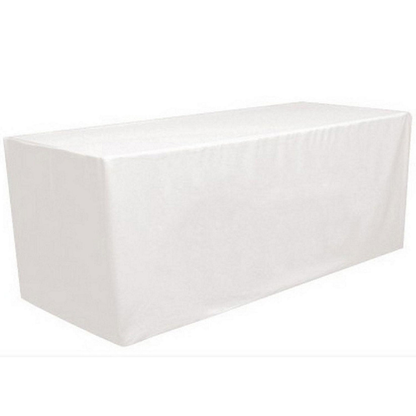 GW Linens White 6' ft. Fitted Polyester Tablecloth Table Cover Image
