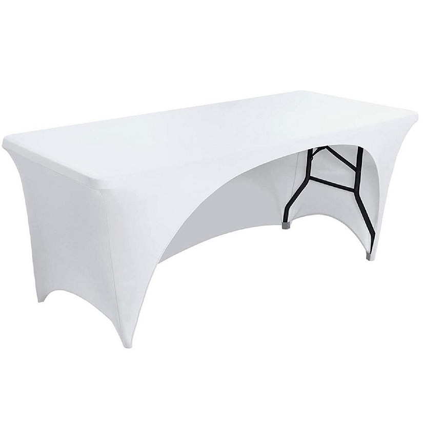 GW Linens White 6' ft. Open Back Spandex Fitted Stretch Tablecloth Table Cover Image