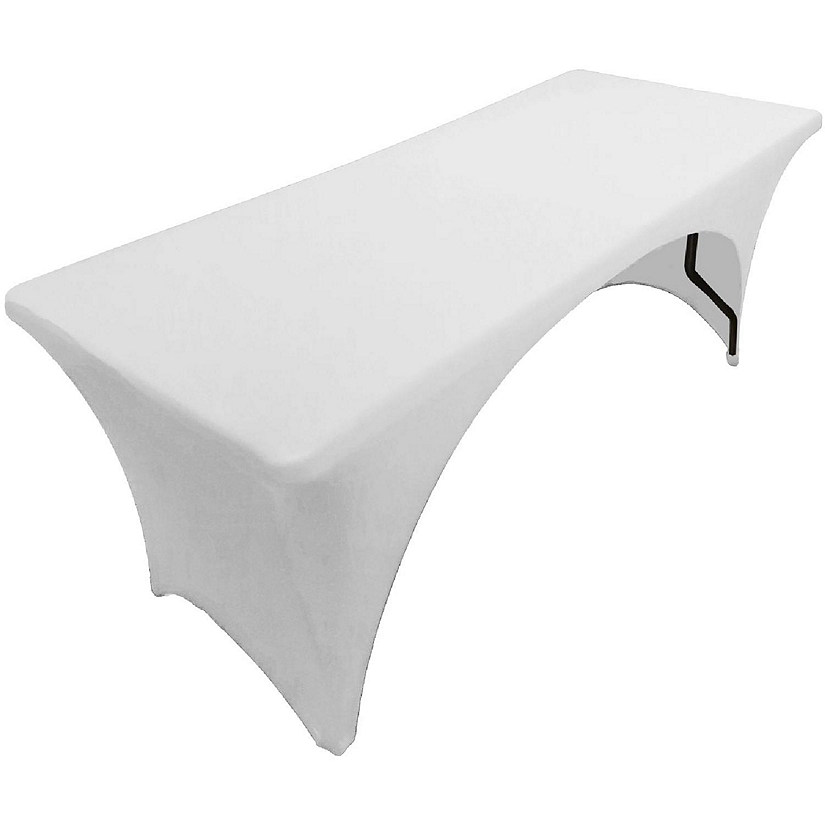 GW Linens White 8' ft. Open Back Spandex Fitted Stretch Tablecloth Table Cover Image