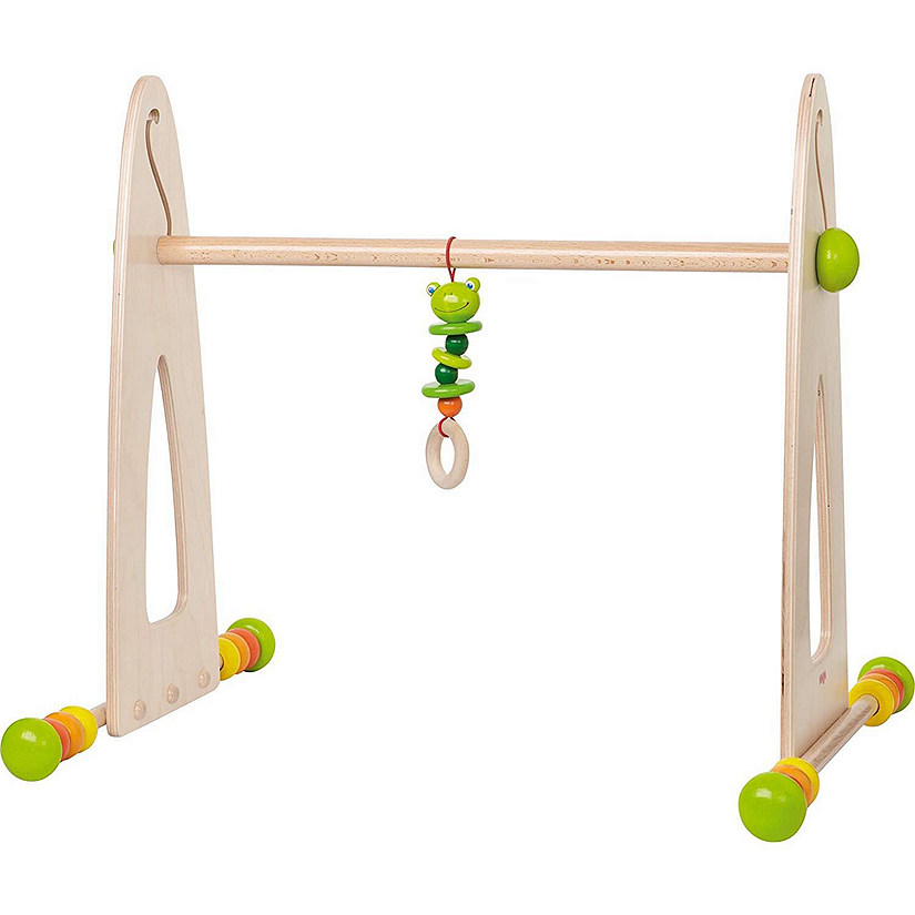 HABA Color Fun Play Gym - Wooden Activity Center with Adjustable Height, Sliding Discs and Dangling Frog Image