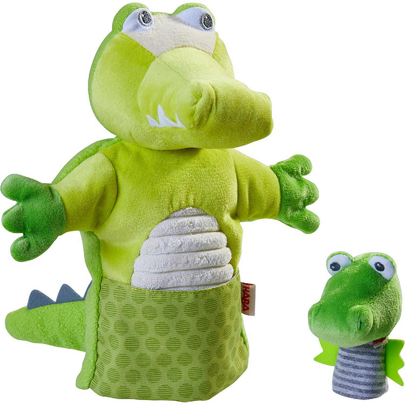 HABA Crocodile With Baby Hatchling - Hand Puppet and Finger Puppet 2 Pc Set Image