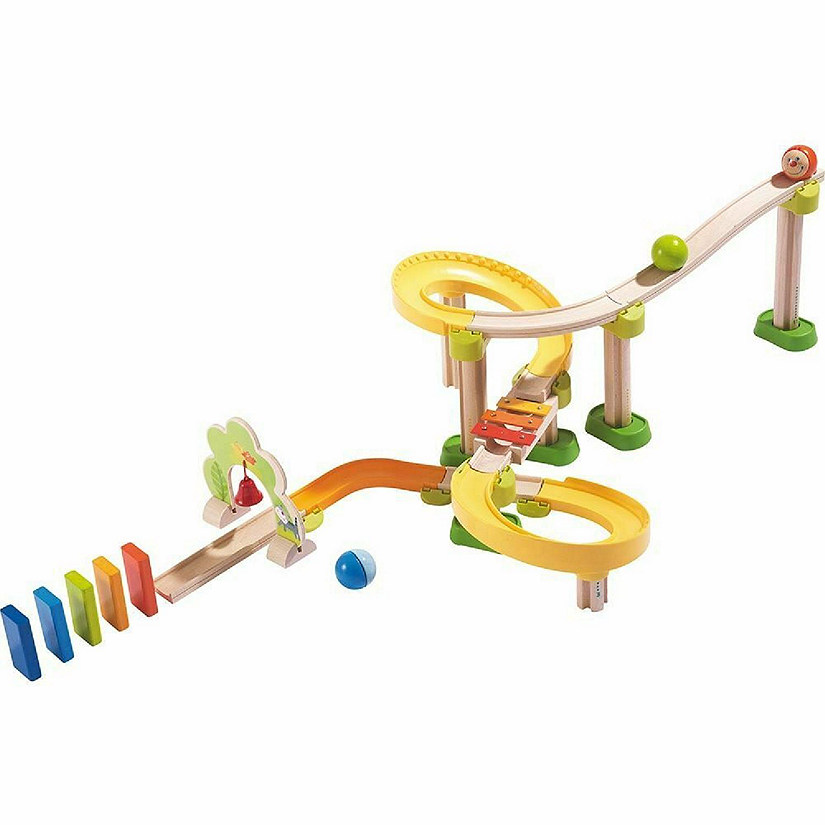 HABA Kullerbu Sim-Sala-Kling - 38 Piece Wooden & Plastic Ball Tack Set with Steep Curves and Musical Effects Image