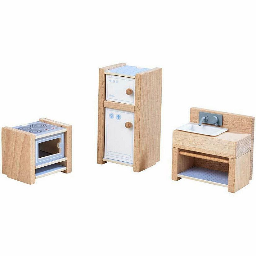 HABA Little Friends Kitchen Room Set - Wooden Dollhouse Furniture for 4" Bendy Dolls Image