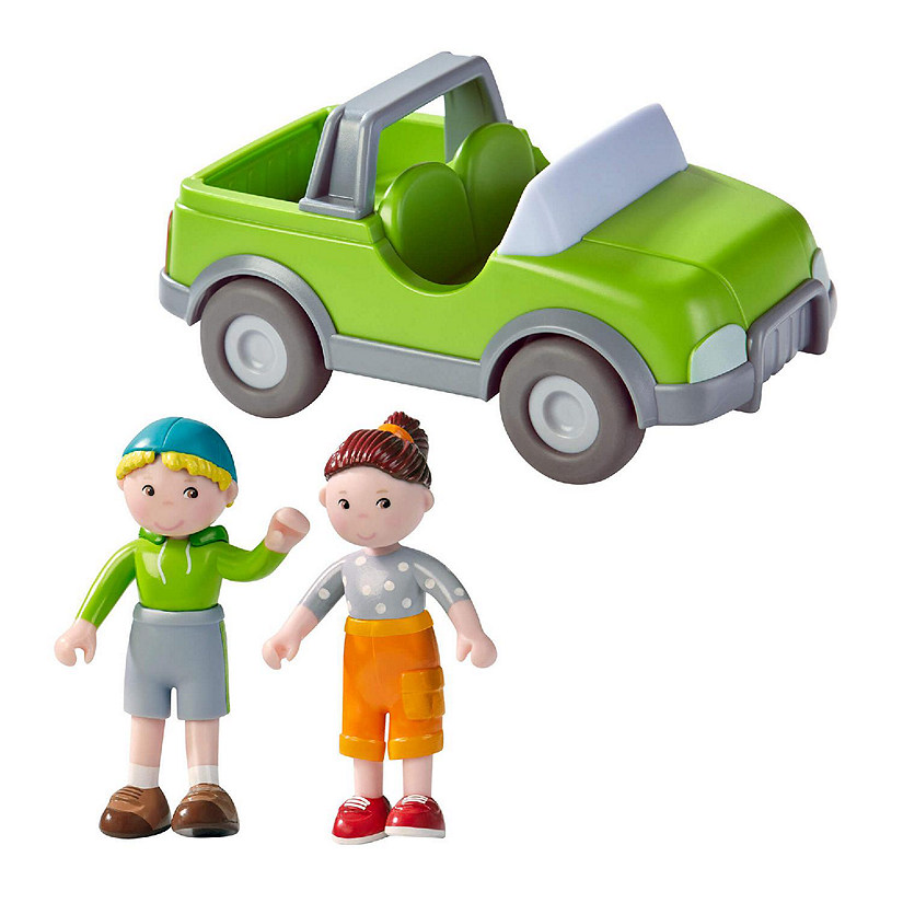 HABA Little Friends Out and About Playset with 2 Toy Figures and Green Momentum Motor Vehicle Image