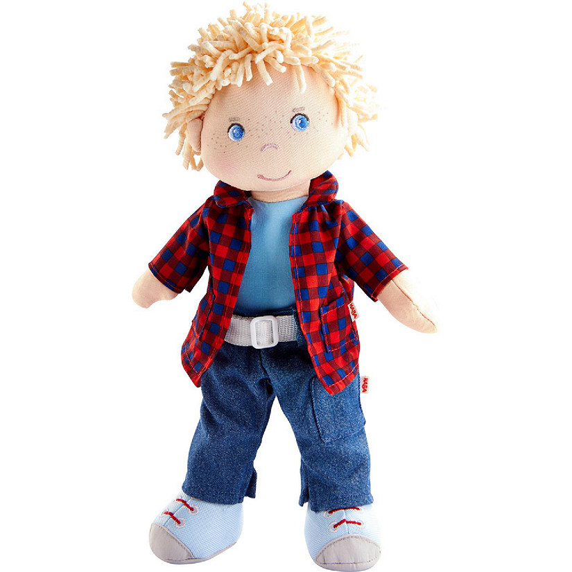 HABA Nick 12" Soft Boy Doll with Blonde Hair, Blue Eyes and Embroidered Face (Machine Washable) Image