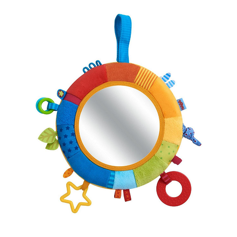 HABA Rainbow Discovery Mirror - Hang from Crib or Use as a Pillow with Entertaining Elements for Baby to Explore Image