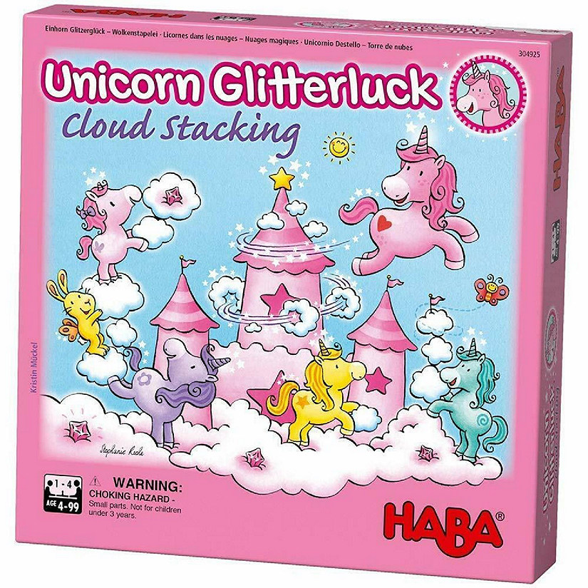 HABA Unicorn Glitterluck Cloud Stacking - A Cooperative Roll & Move Dexterity Game for Ages 4 and Up (Made in Germany) Image