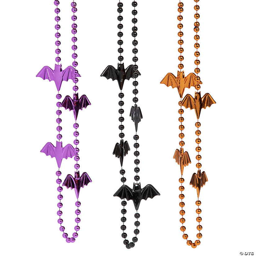 Halloween Bat Mardi Gras Beaded Necklaces - 24 Pc. Image
