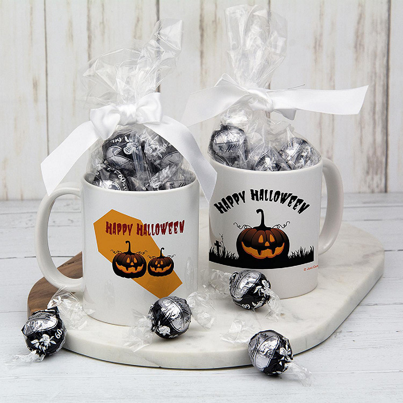 Halloween Candy Gift 11oz Coffee Mug with Dark Chocolate Truffles - Pumpkins Image