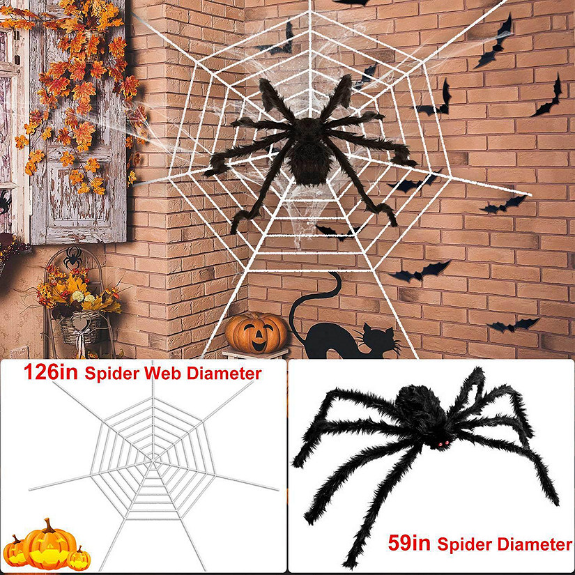 Halloween Decorations Spider Outdoor 59inch Halloween Spider with 126 inch Tarantula Mega Spider Web Hairy Poseable Scary Spider Image