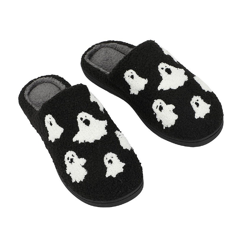Halloween Ghosts Adult Black Scuff Slippers-Small Image