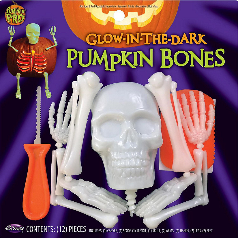 Halloween Glow In The Dark Skellington Bones Pumpkin Carving & Decorating Kit Image