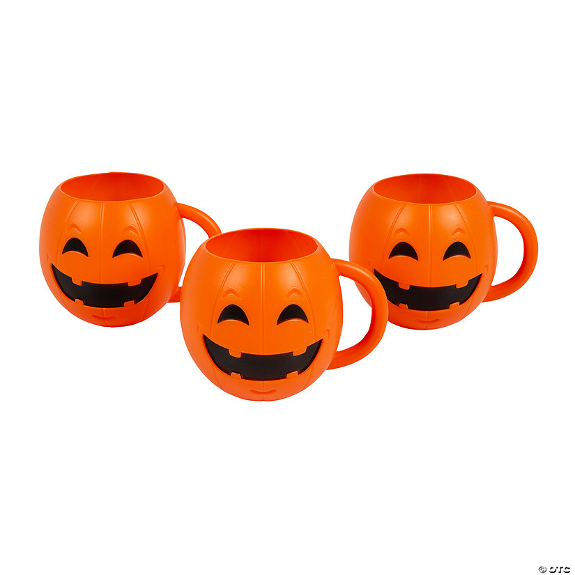Halloween Jack-O&#8217;-Lantern BPA-Free Plastic Mugs - 12 Ct. Image