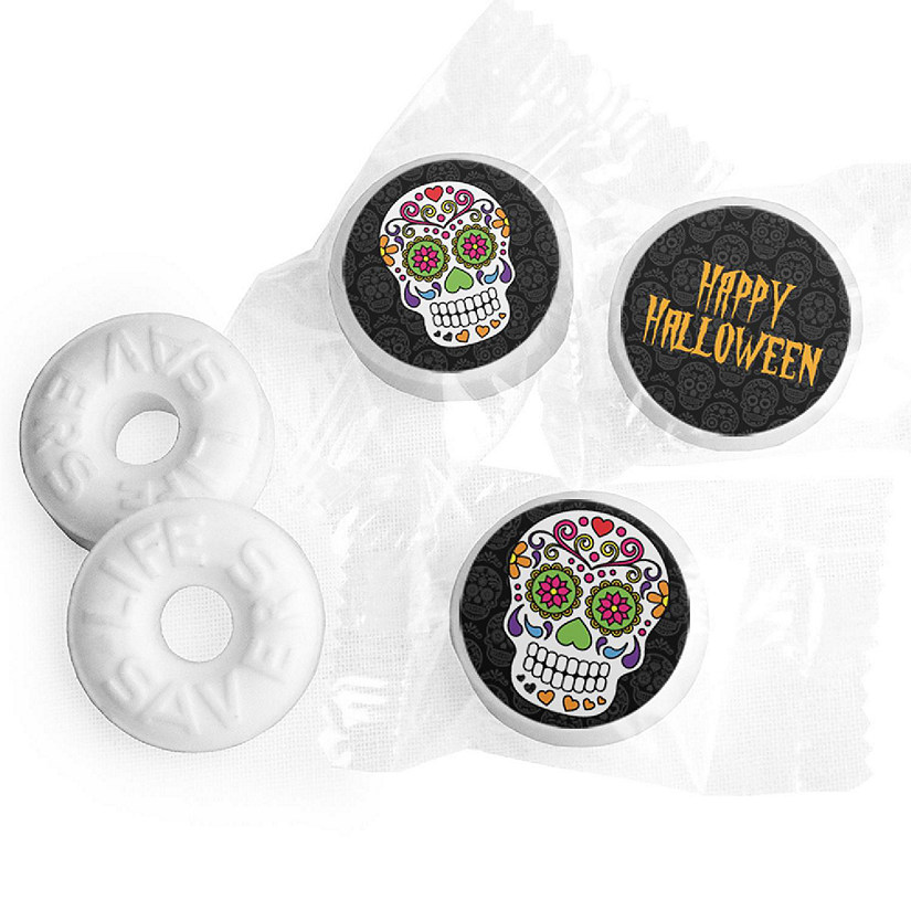 Halloween LifeSavers Mints Party Favors (Approx. 300 mints & 324 Stickers) by Just Candy - Assembly Required - Sugar Skulls Image