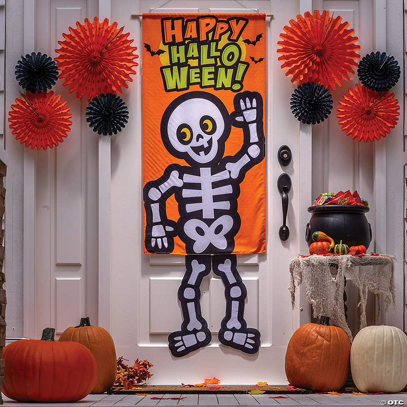 Halloween Skeleton Dangle-Leg Door Sign Image