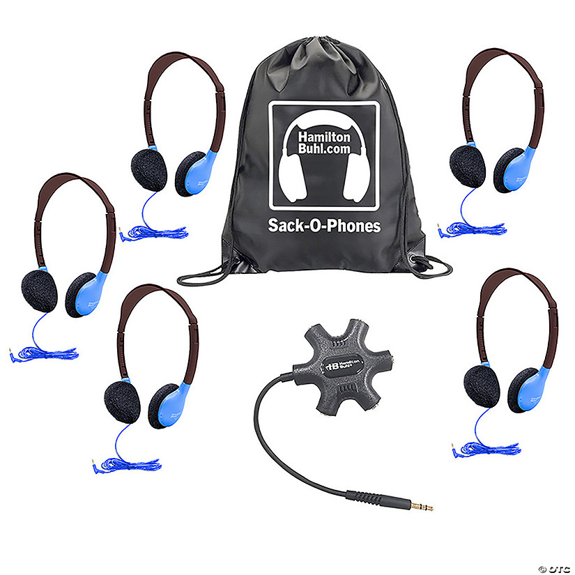 HamiltonBuhl Galaxy Econo-Line of Sack-O-Phones with 5 Blue Personal-Sized Headphones, Starfish Jackbox and Carry Bag Image