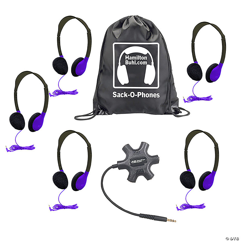HamiltonBuhl Galaxy Econo-Line of Sack-O-Phones with 5 Purple Personal-Sized Headphones, Starfish Jackbox and Carry Bag Image