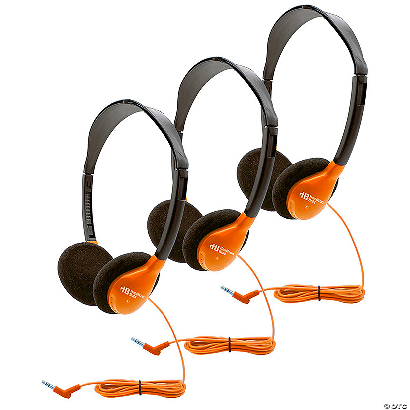 HamiltonBuhl Personal On-Ear Stereo Headphone, Orange, Pack of 3 Image