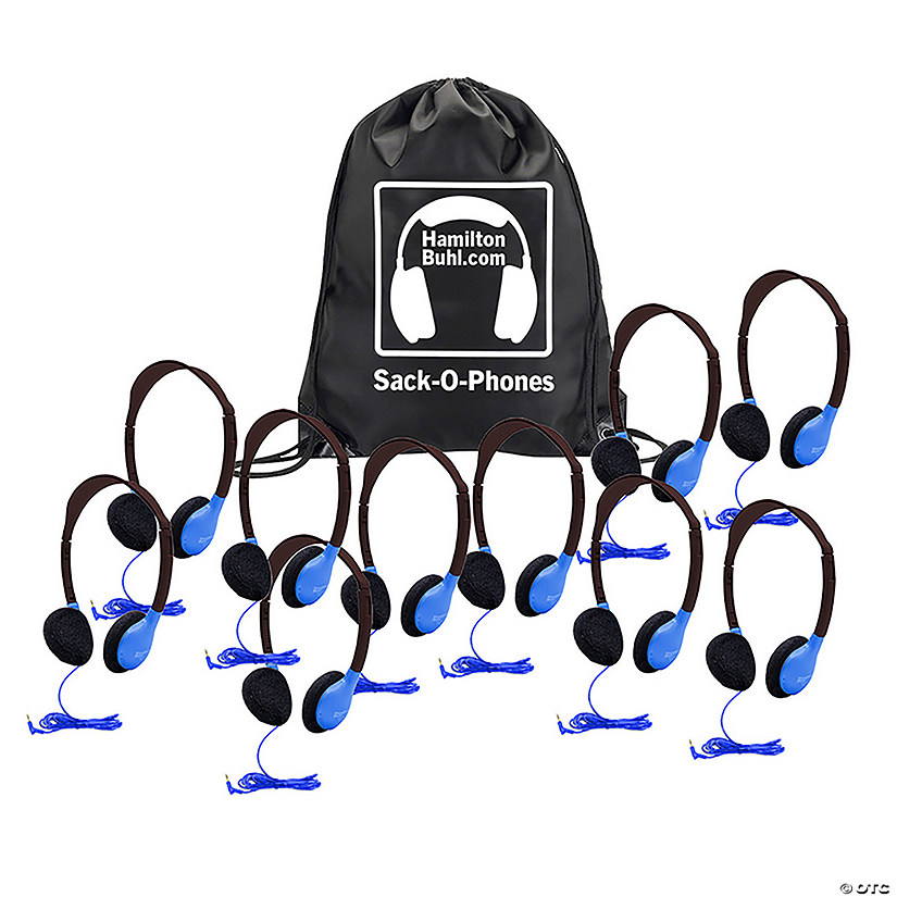 HamiltonBuhl Sack-O-Phones, 10 Personal Headphones in a Carry Bag, Blue Image