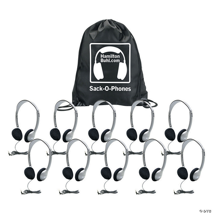 HamiltonBuhl Sack-O-Phones, 10 Personal Headphones with Foam Ear Cushions in a Carry Bag Image